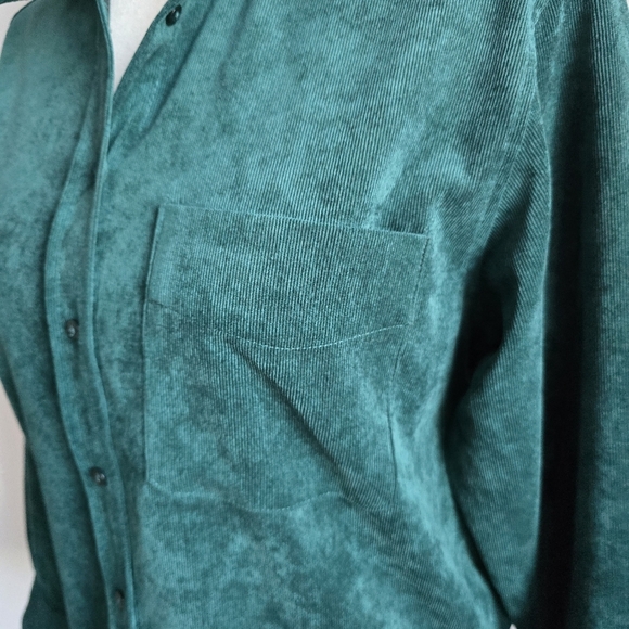 ZARA, Hunter Green Fine Waled Oversized Corduroy Button Front Shirt, Size Small - Picture 5 of 13